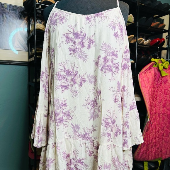 Altar'd State Purple and Cream Floral Cold Shoulder Dress Size Medium - Picture 8 of 9